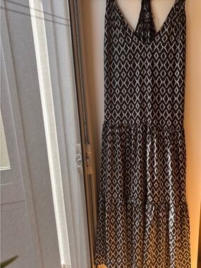 Banana Republic - Black and White Diamond-Print Halter Maxi Dress- L